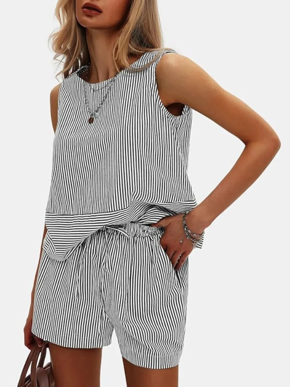 Two-Piece Matching Short Set - Nautical Stripes